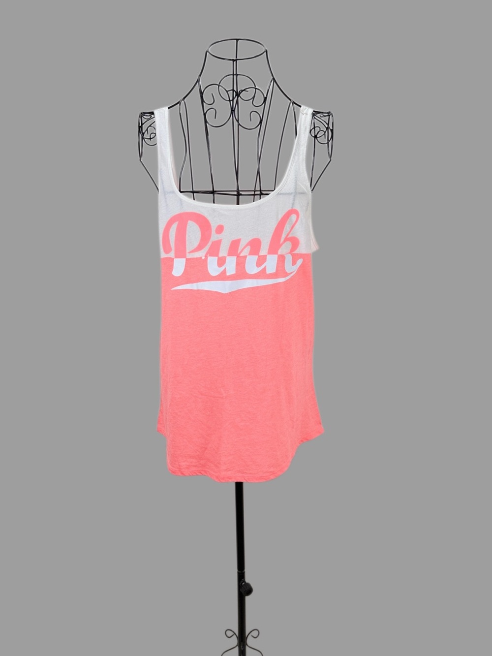 Victoria’s Secret PINK Coral White Logo Open Back Tank Top L